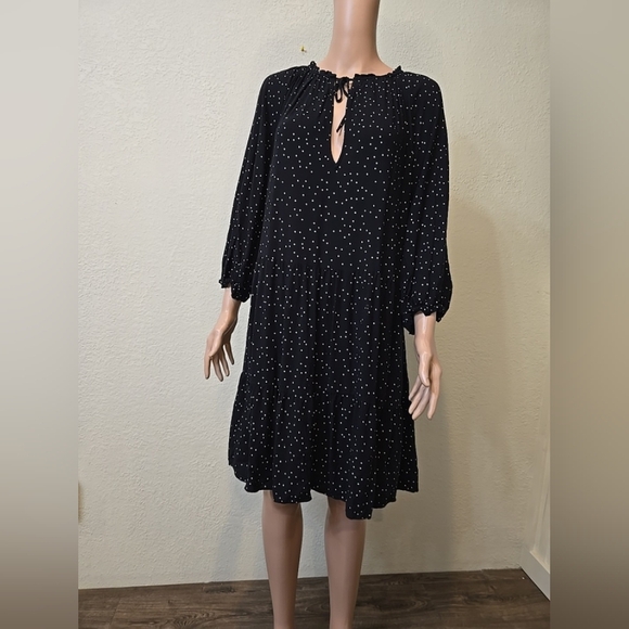 H&M Black Polka Dot Spotted Dress Xl Black Long Sleeve V Neck - Picture 3 of 13